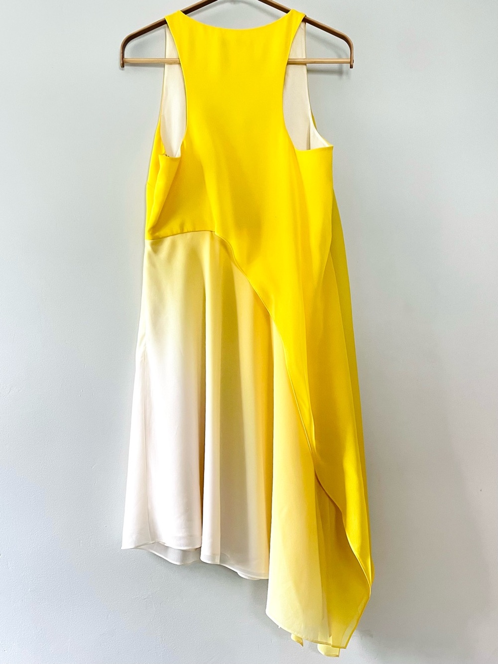Halston Heritage Yellow White Ombre Chiffon Draped Layered Asymmetrical Dress 4 - Picture 3 of 15
